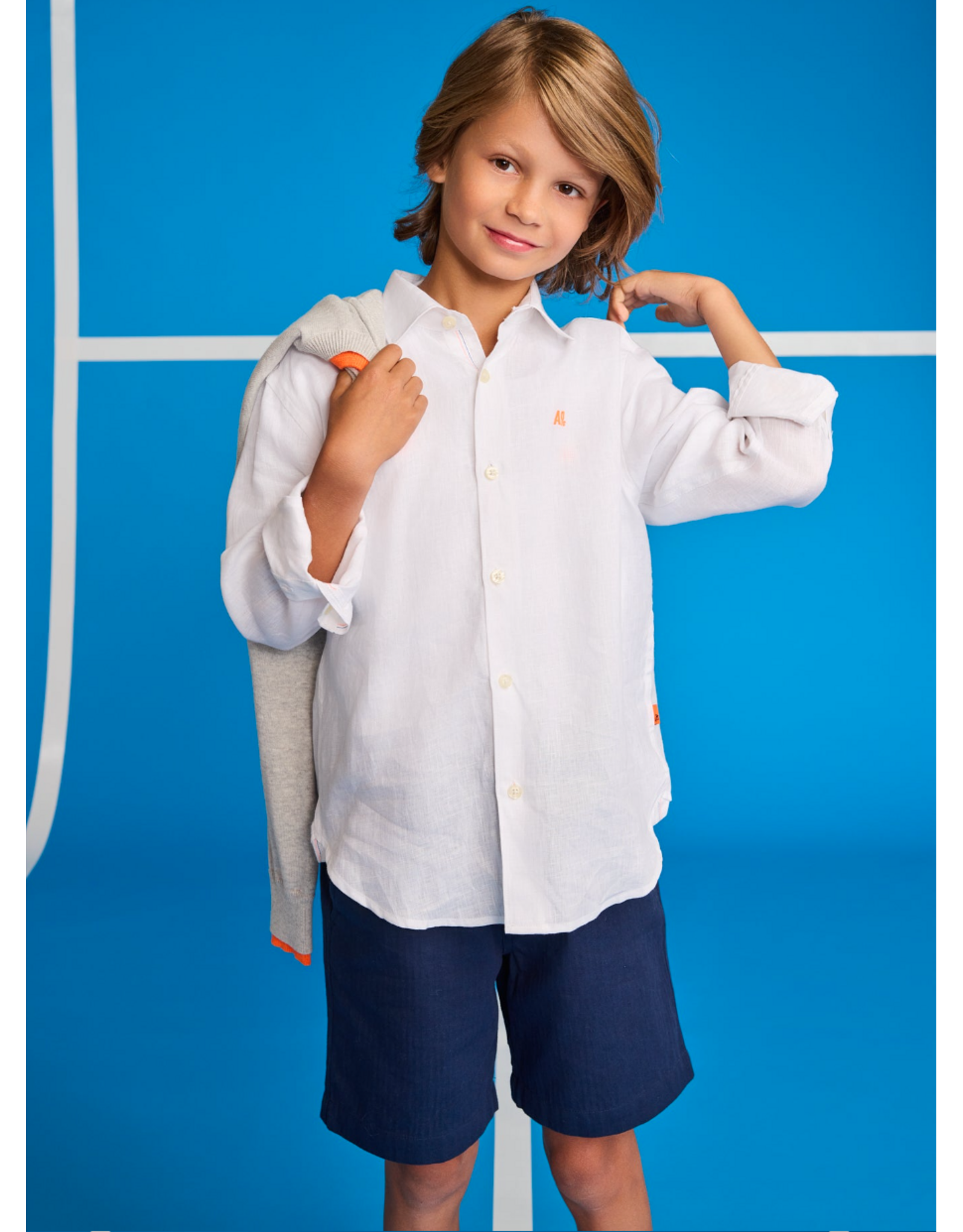 AO76 wit linnen hemd Bart fluo logo