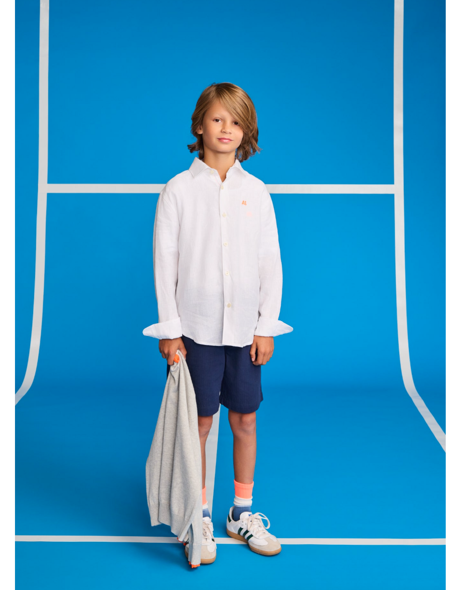 AO76 wit linnen hemd Bart fluo logo