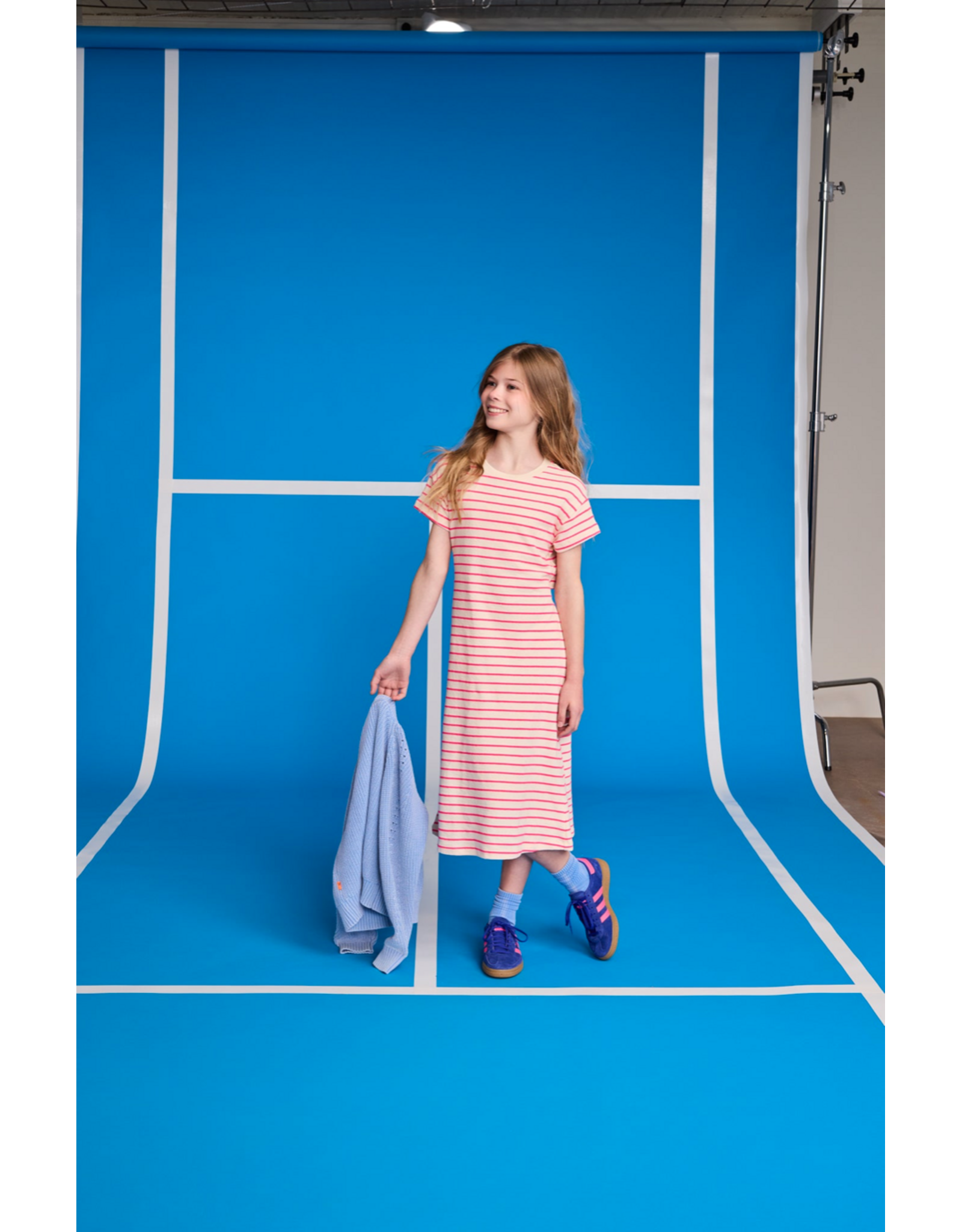 AO76 lange jurk neo stripe pink