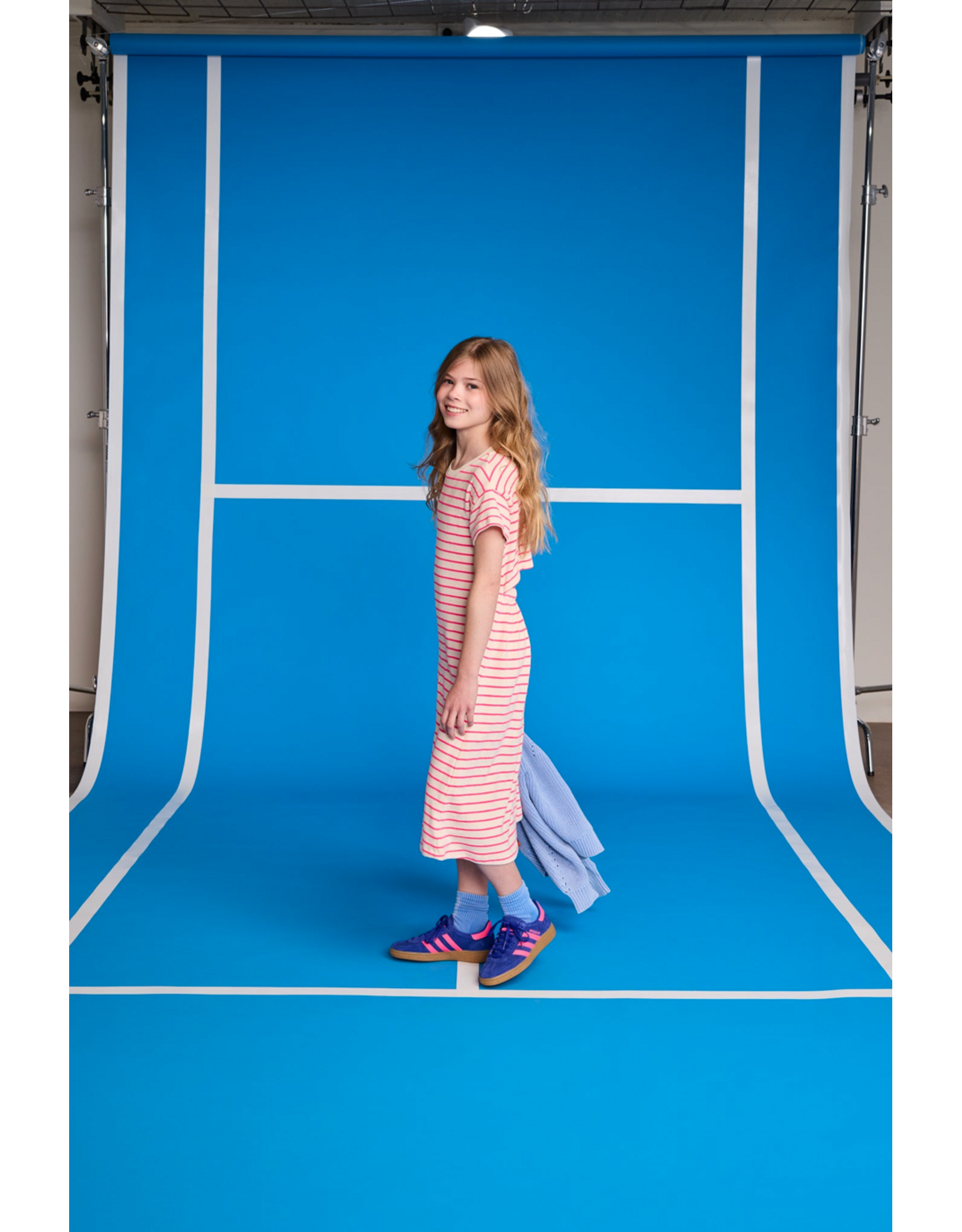 AO76 lange jurk neo stripe pink