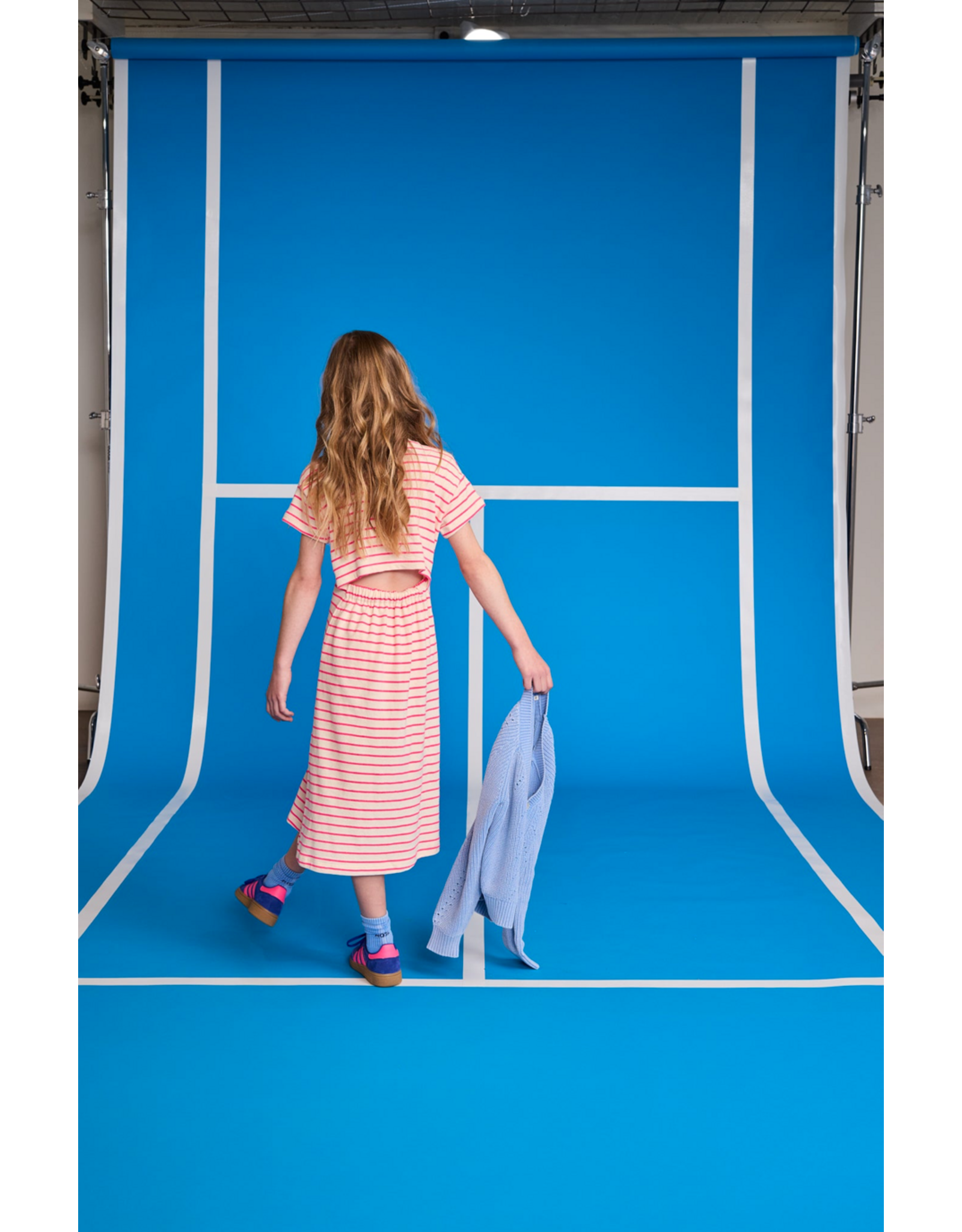 AO76 lange jurk neo stripe pink