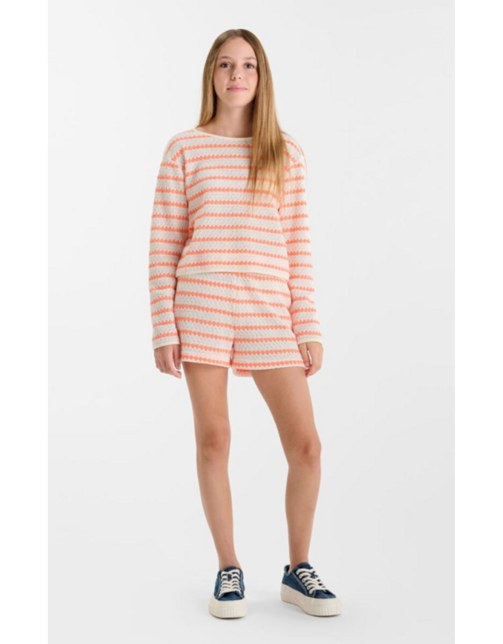 Le temps des cérises sweater knitted Ratogi fluo oranje