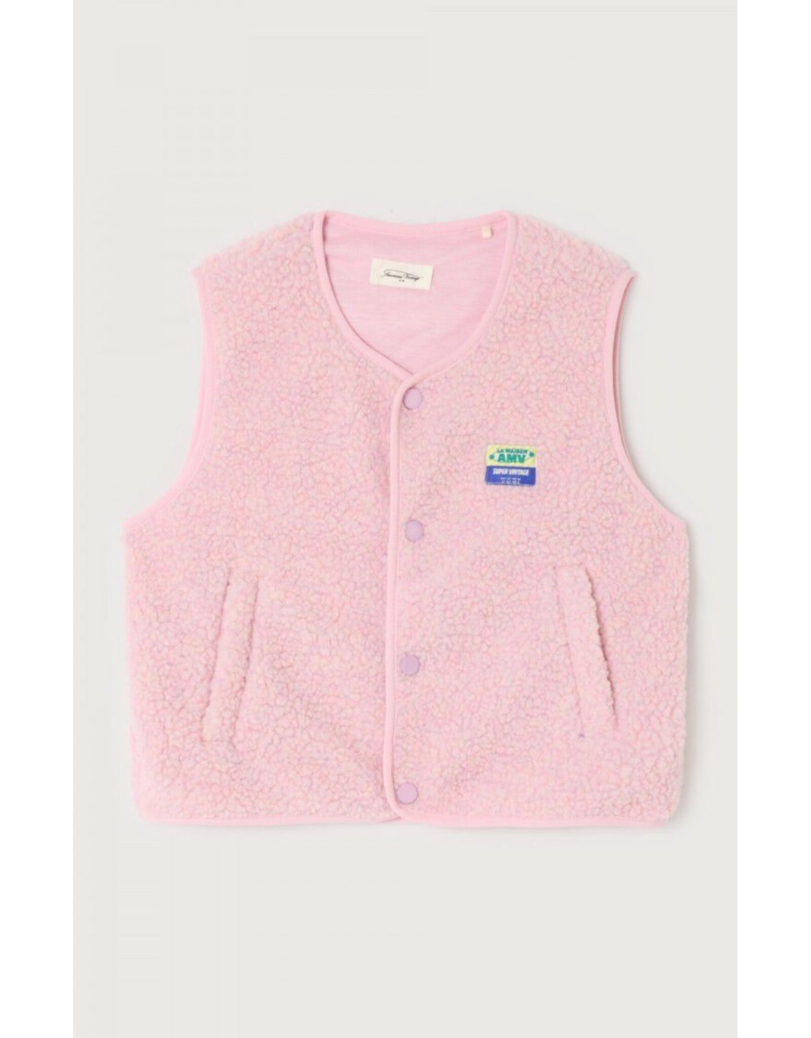 American Vintage mouwloze teddy jas Hoktown dragee chine
