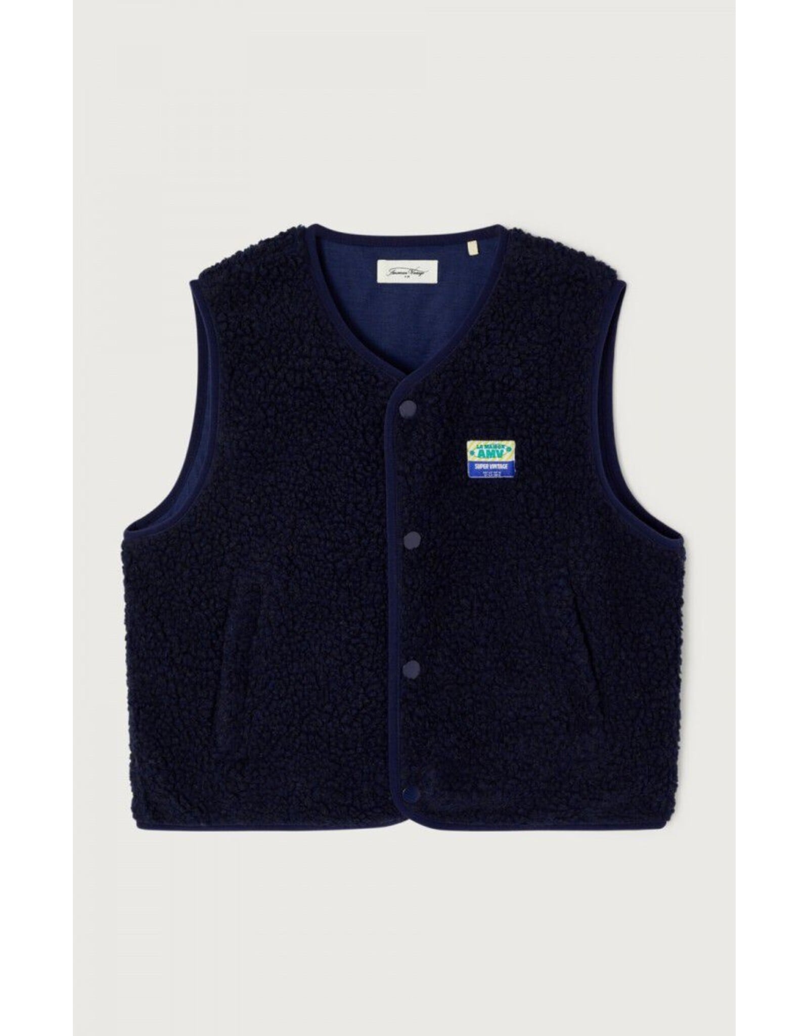American Vintage mouwloze teddy jas Hoktown navy