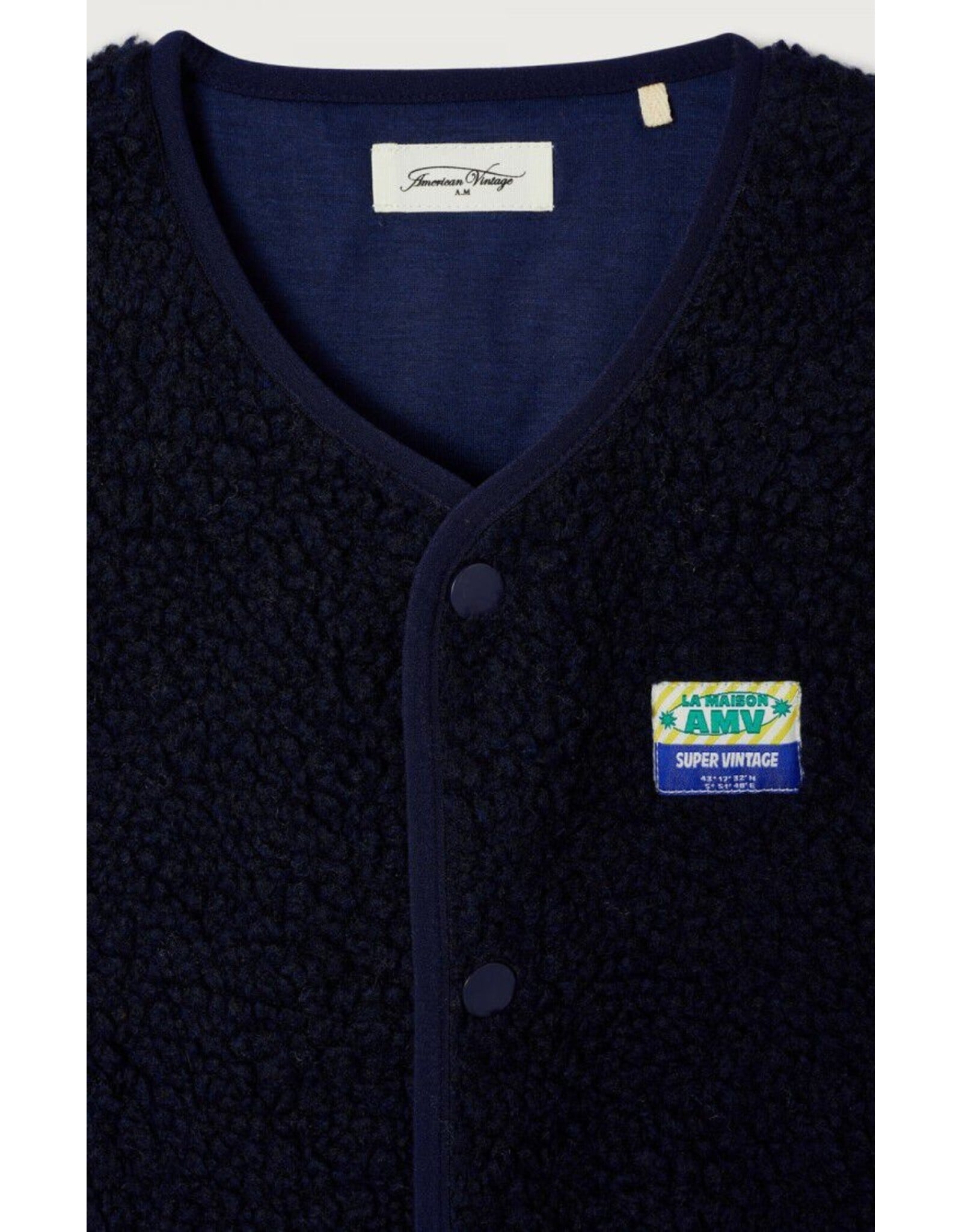 American Vintage mouwloze teddy jas Hoktown navy