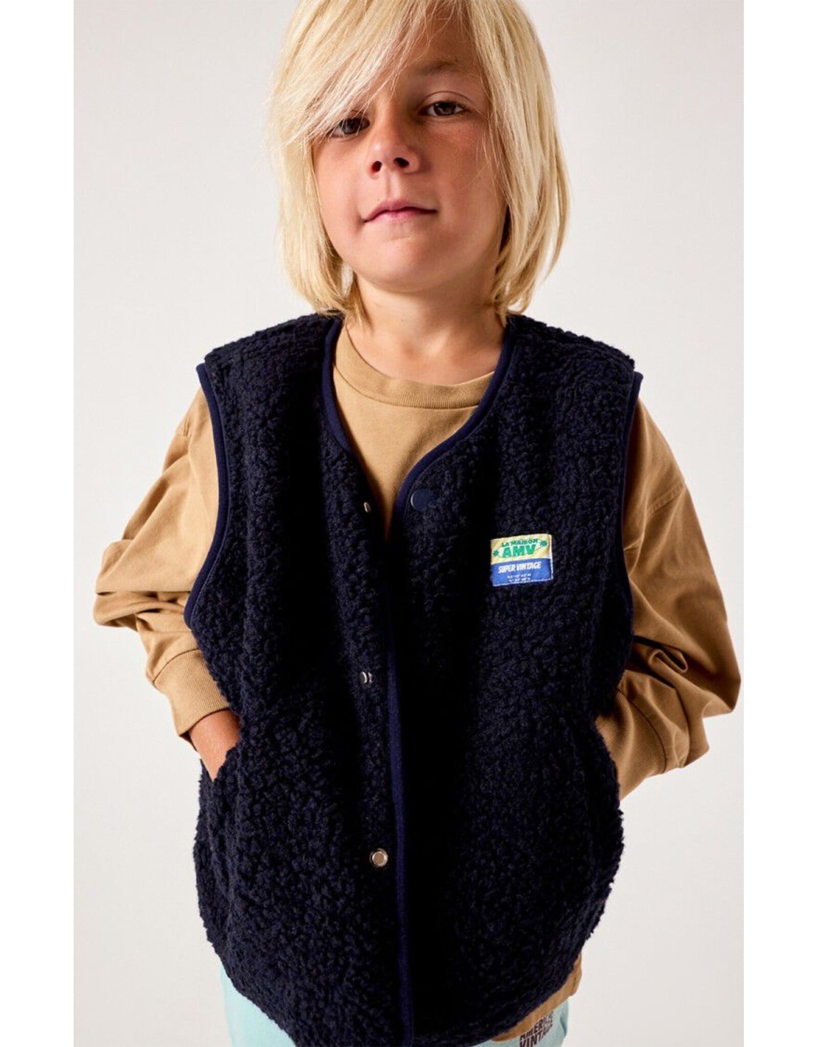 American Vintage mouwloze teddy jas Hoktown navy