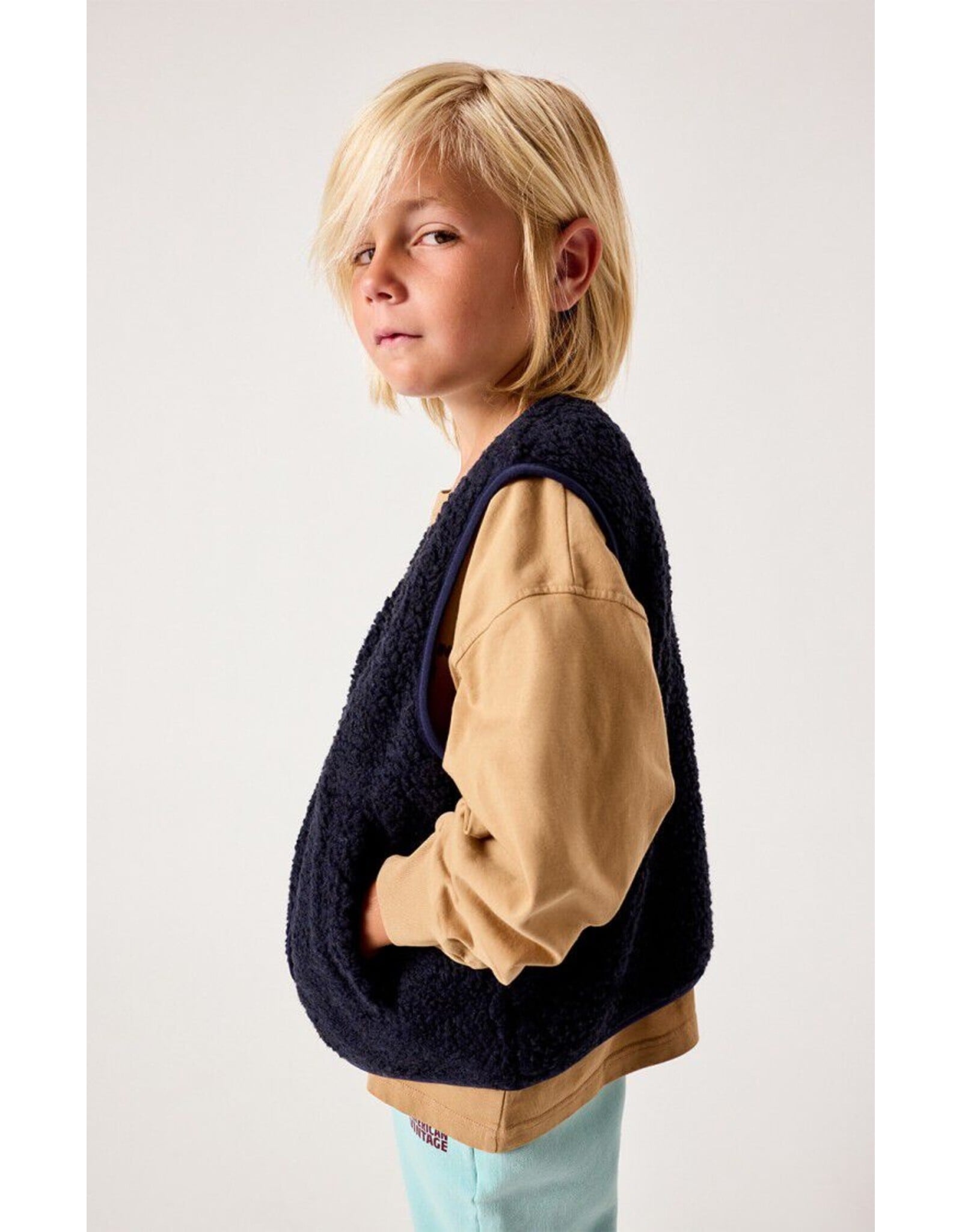 American Vintage mouwloze teddy jas Hoktown navy