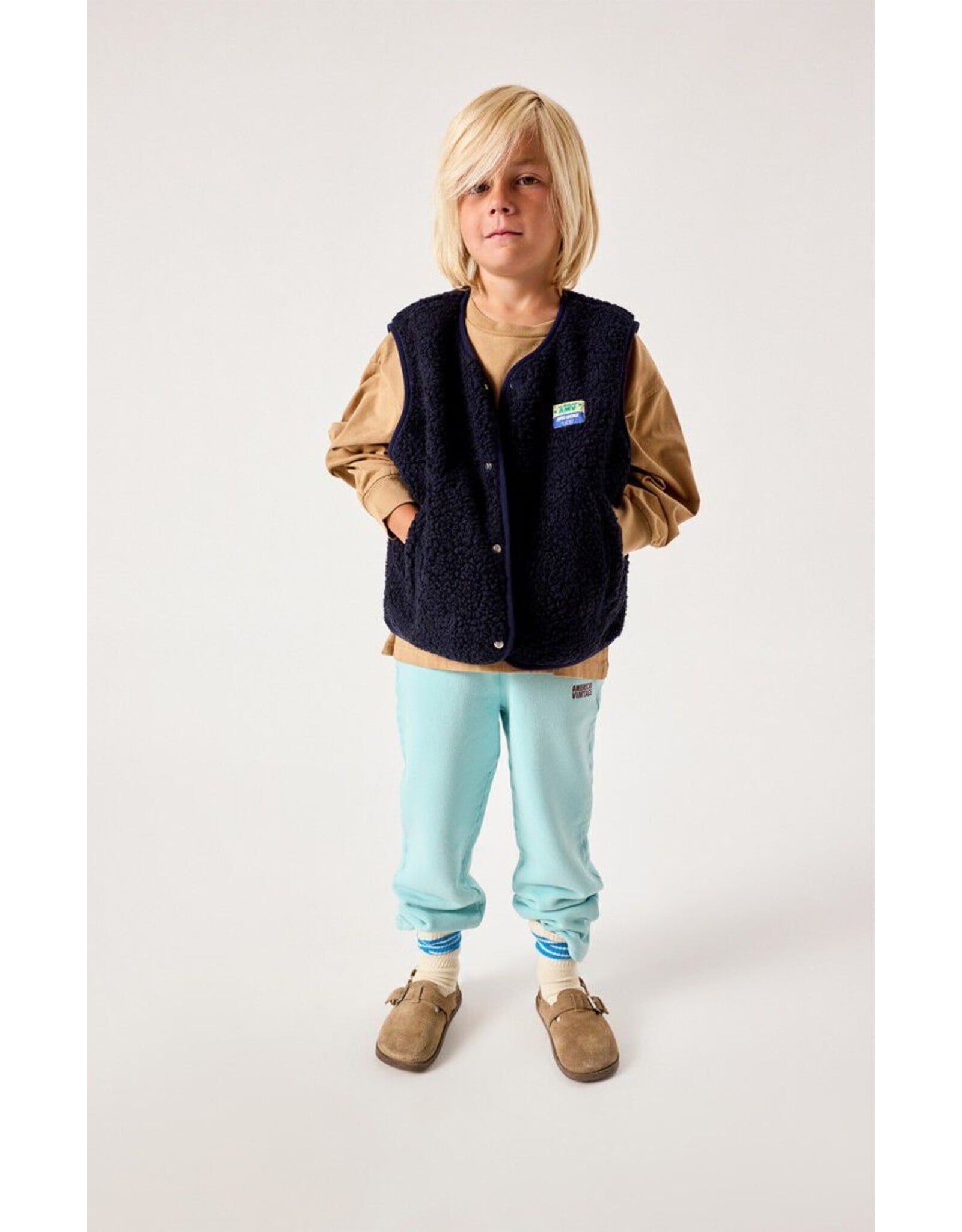 American Vintage mouwloze teddy jas Hoktown navy