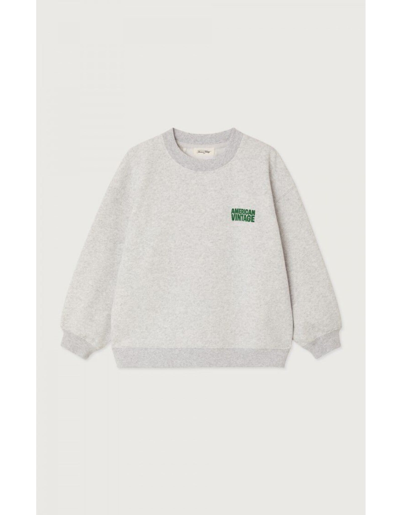 American Vintage sweater Baptown gris chine groen logo