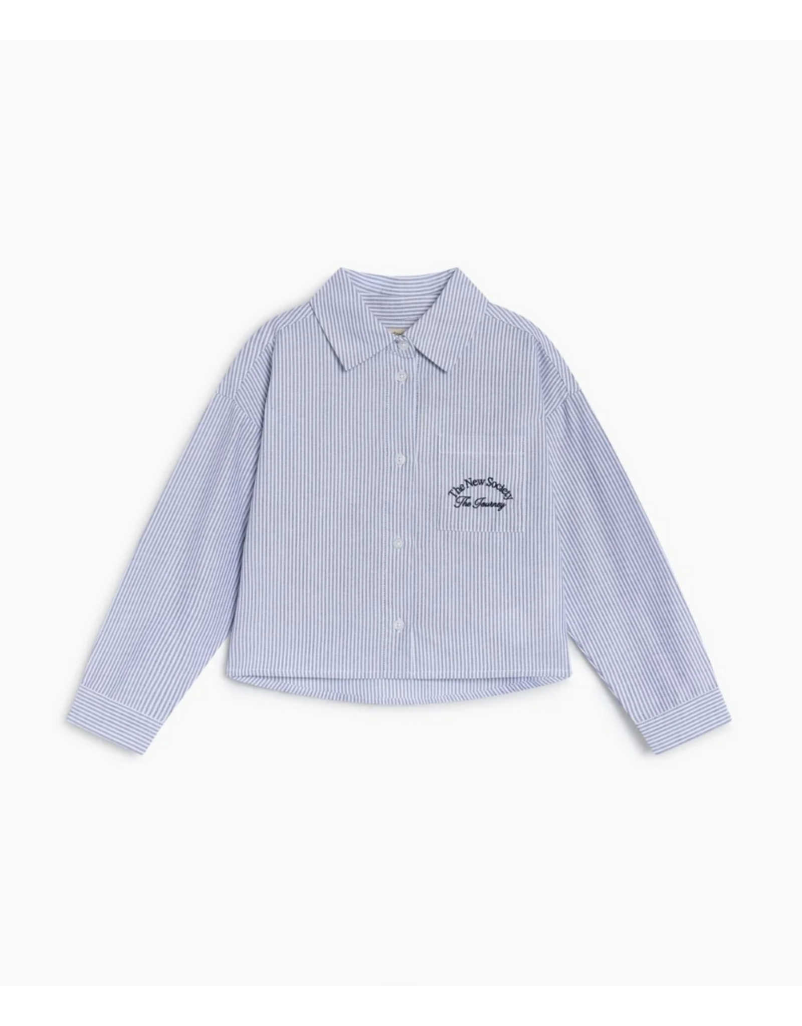 the new society blouse Isla gestreept blauw wit