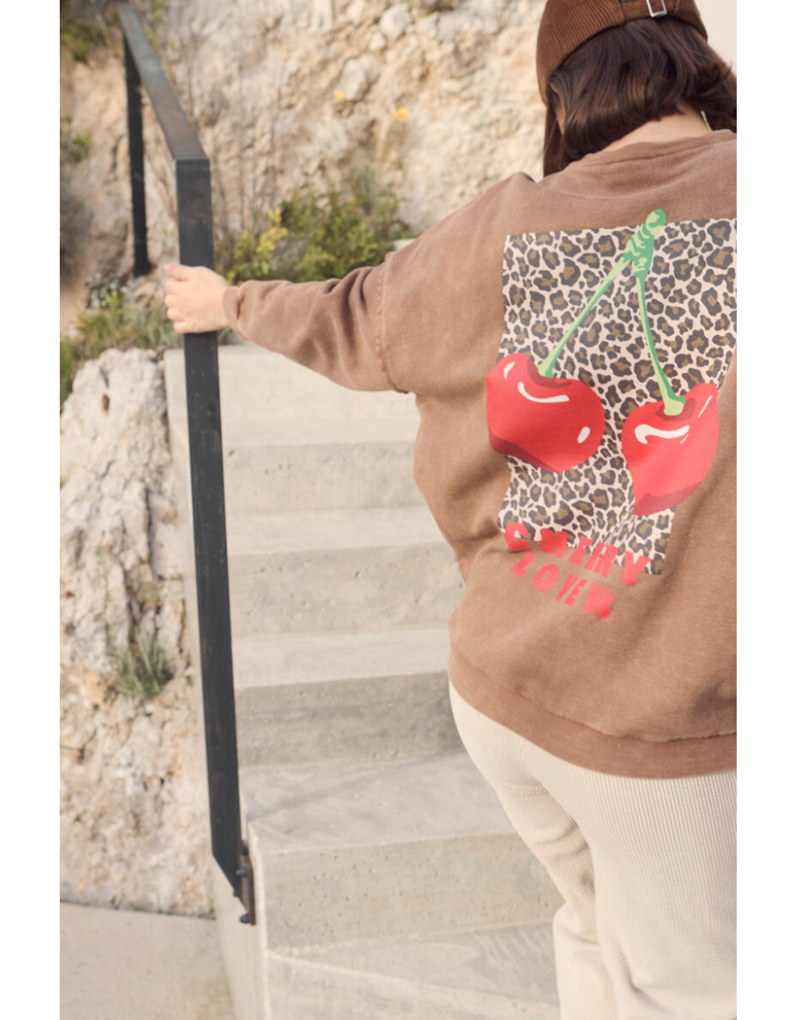 Le temps des cérises sweater Merygi coffee kers leopard