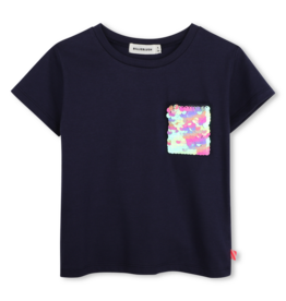 Billieblush t-shirt marine zakje paillet regenboog