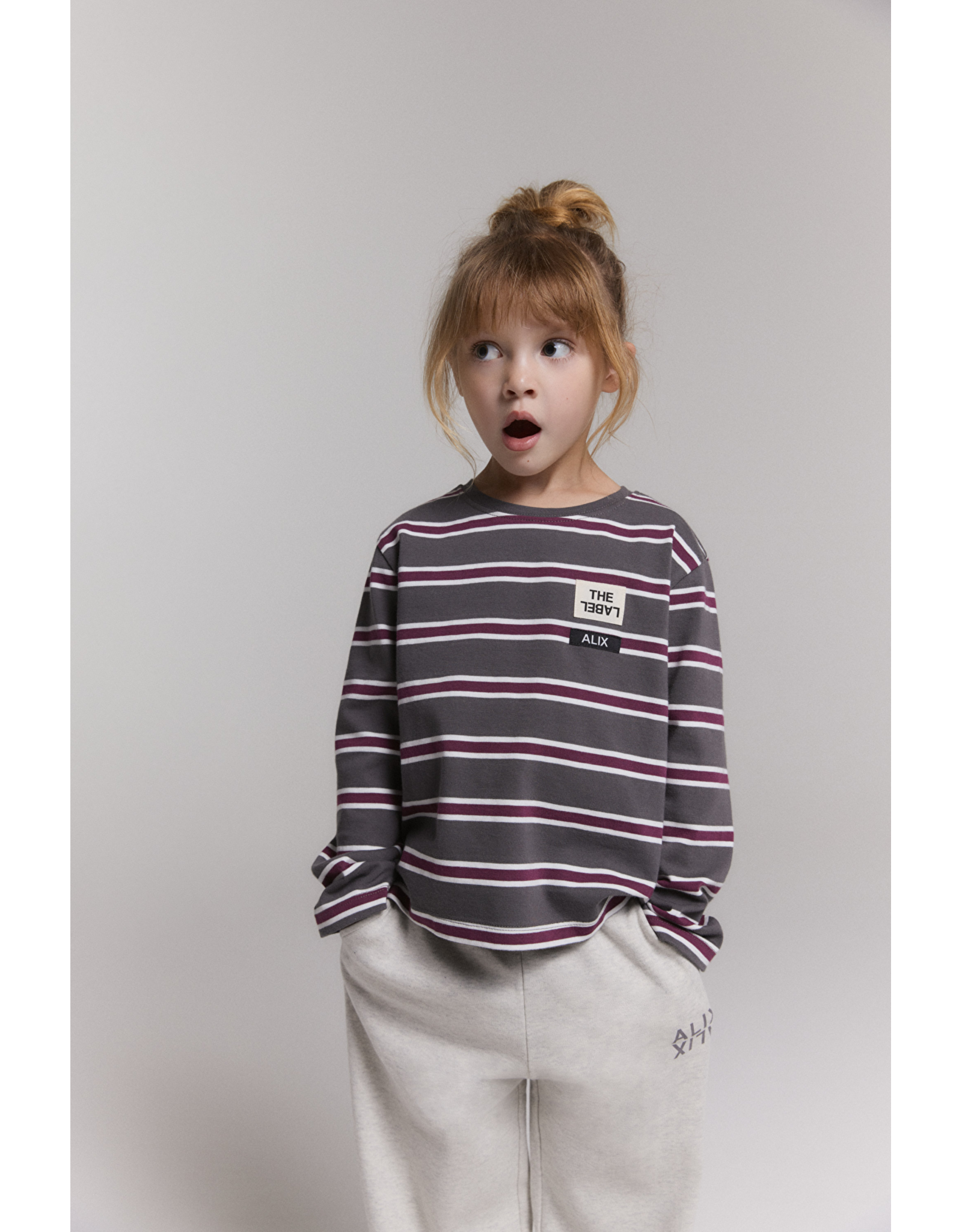 Alix mini t-shirt L.mouw antraciet streep