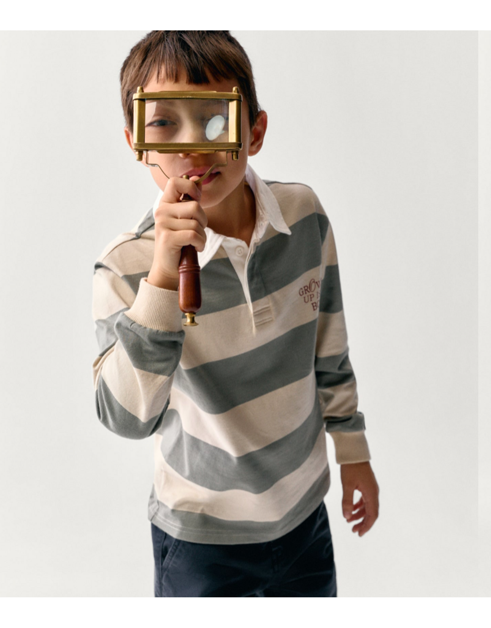 the boston kids gestreepte polosweater moss