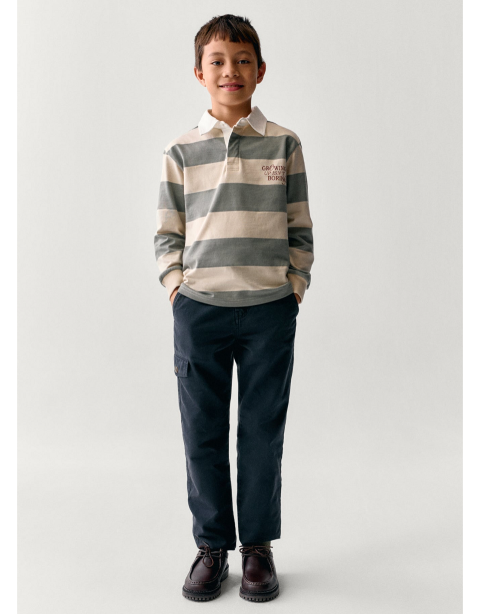 the boston kids gestreepte polosweater moss
