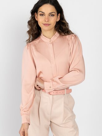 Blouse met kanten details en opstaande kraag