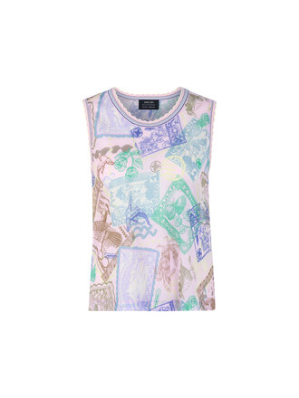 Mouwloze gebreide top met stempelprint