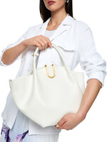 Shopper met hengsel van gerecycled leer