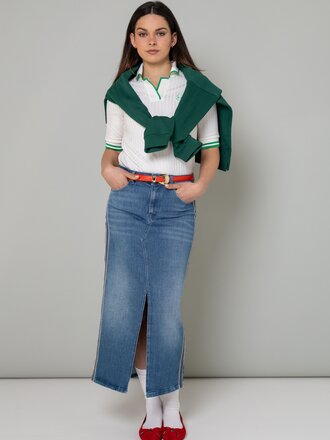 Marccain Sports Denim midirok met strepen aan de zijkant