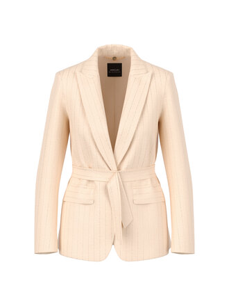 Blazer met krijtstrepen en strikceintuur