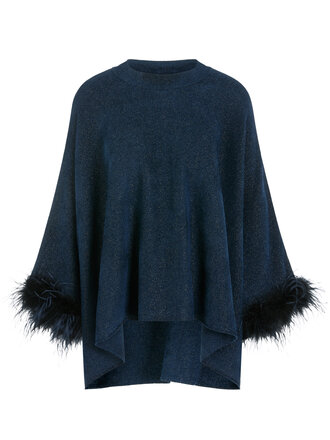 Marccain Glam Gebreide poncho met veren