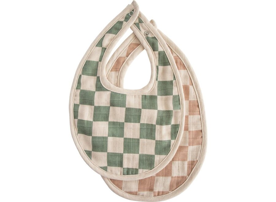 Muslin bib (2pack) - Olive Check/Natural Check