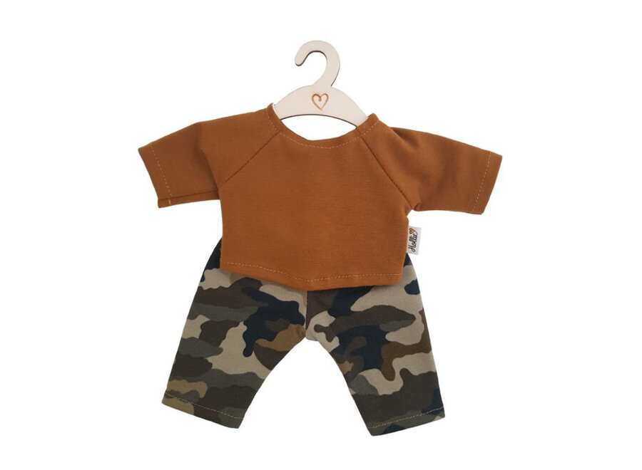 Poppenbroek en -shirt camouflage ochre