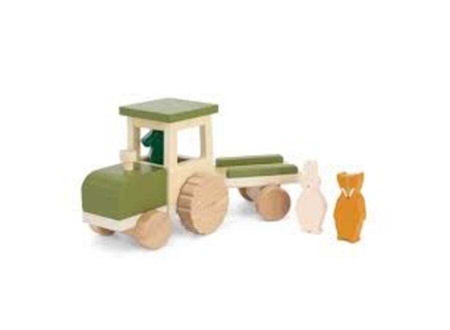 Houten tractor met aanhangwagen