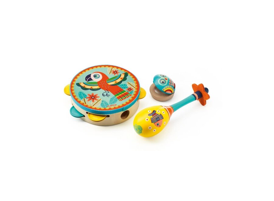 ANIMAMBO - Set of 3 instruments Tambourine/maracas/castanet