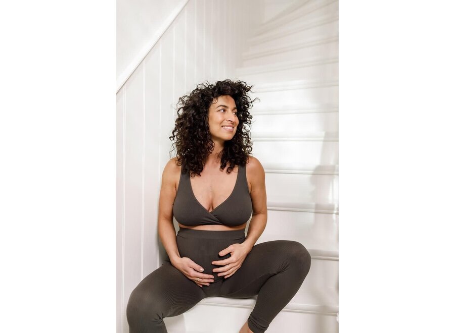 Gayla seamless nursing rib cross top olive