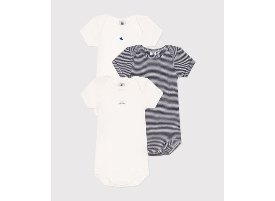 Romper korte mouw 3 pack blauw/wit