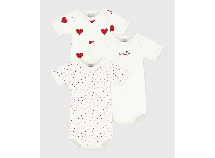 Romper korte mouw 3 pack rood hartje