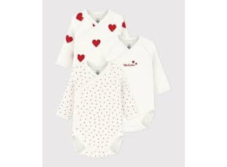 Romper lange mouw 3 pack rood hartje