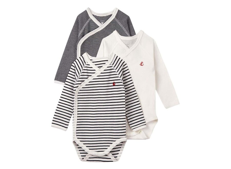 Romper lange mouw 3 pack donkerbl/wit