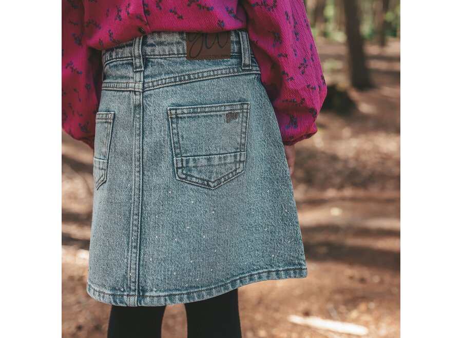 Stretch Denim | Glitter  Skirt - Sky Blue