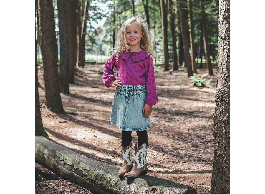 Stretch Denim | Glitter  Skirt - Sky Blue