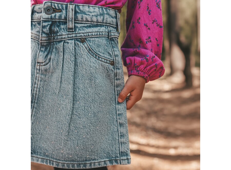 Stretch Denim | Glitter  Skirt - Sky Blue