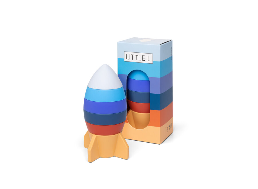 Little L – Stapeltoren Raket – Blauw en Oranje