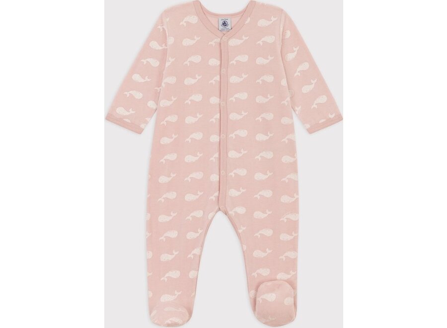 Jumpsuit met voet walvissen - roze