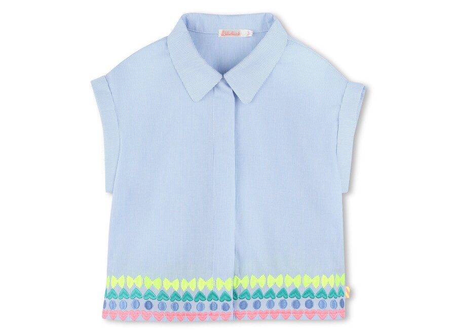 Cotton striped shirt, short sleeves blue