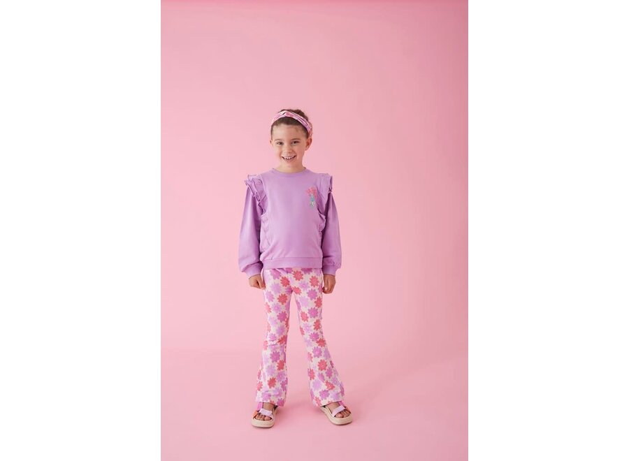 Flared broek AOP - Picknick Perfect Koraal