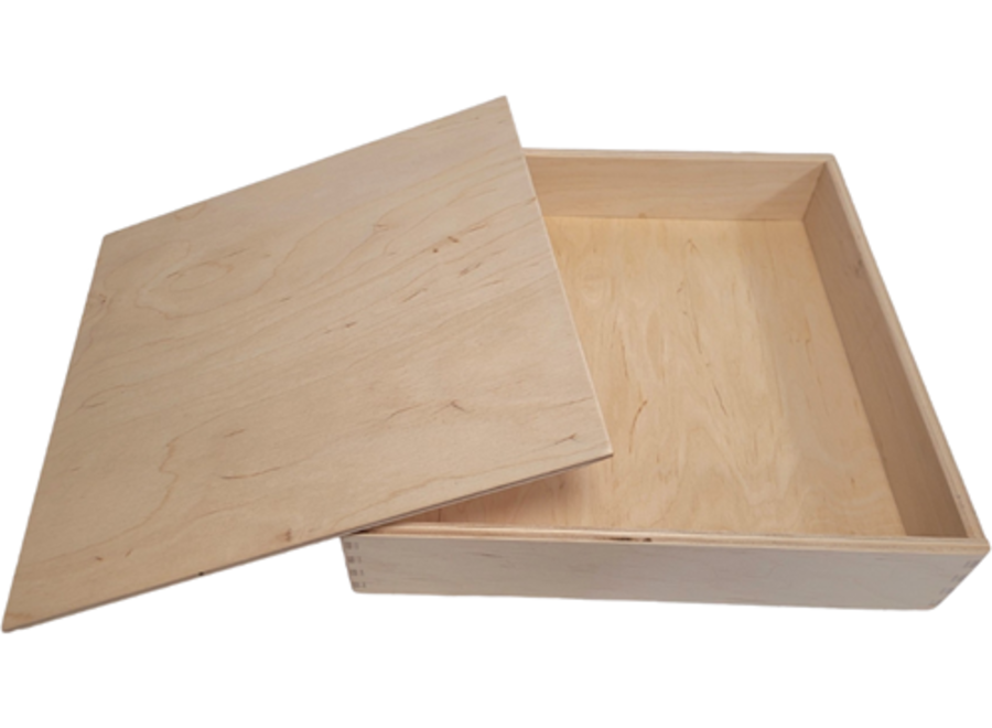 Houten speelbak met deksel (25x25x5 cm)