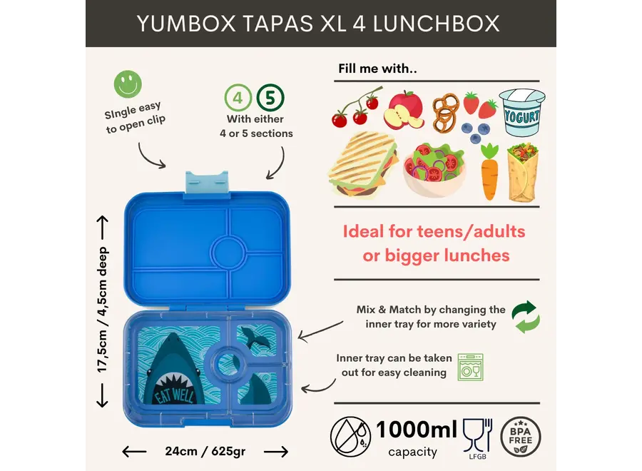 Tapas XL met 4-vakken - Antibes Blue / Rainbow tray 4 vakken