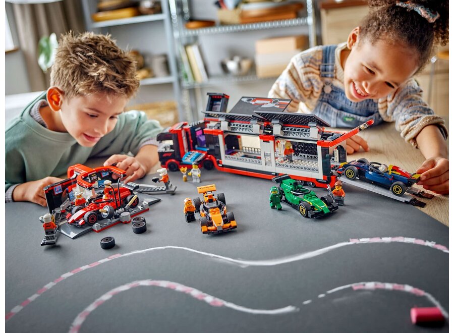 Lego - F1® truck met RB20 en AMR24 F1® auto's