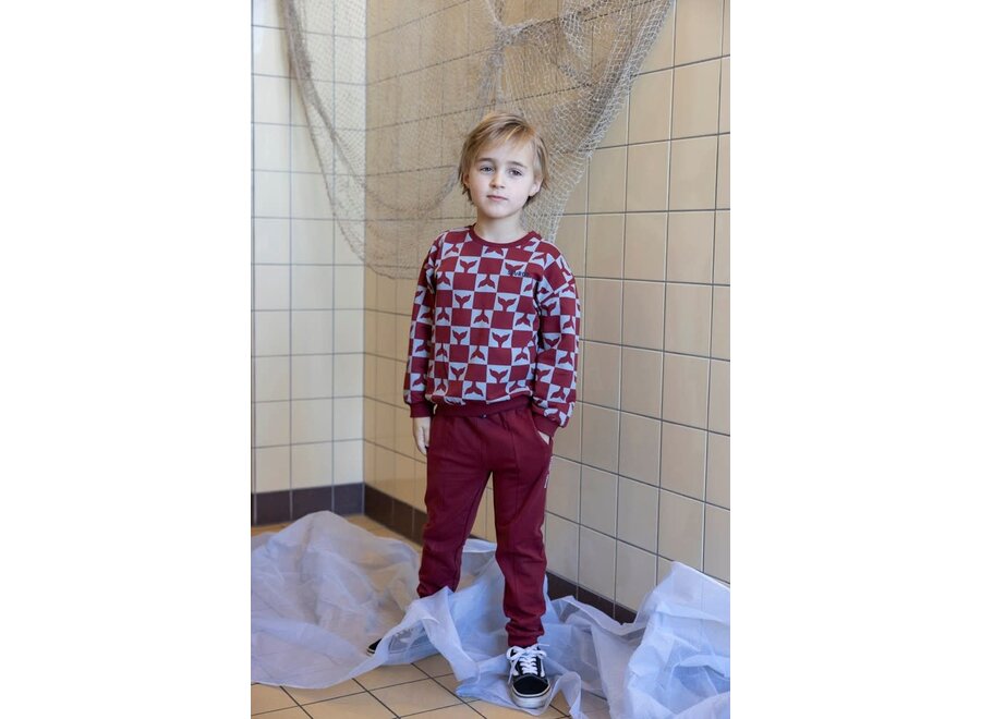 Sweater AOP - Waves and Whales - Bordeaux