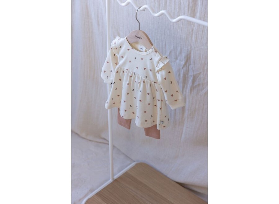 Jurk ruches rib AOP - Dancing In The Moonlight