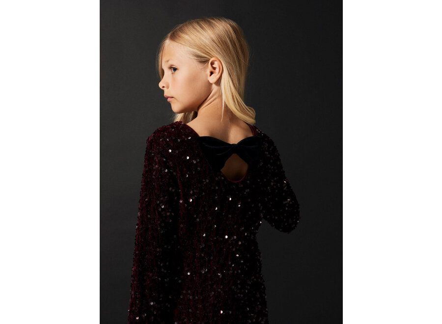 Jurk rusita glitter bow burgundy