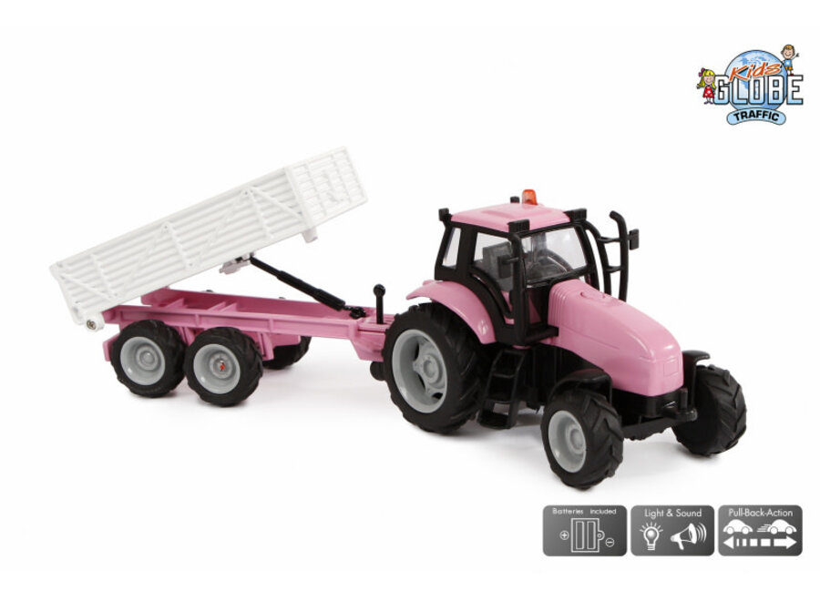 Tractor met aanhanger (roze)