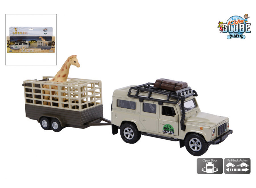 Land Rover met giraffe-trailer