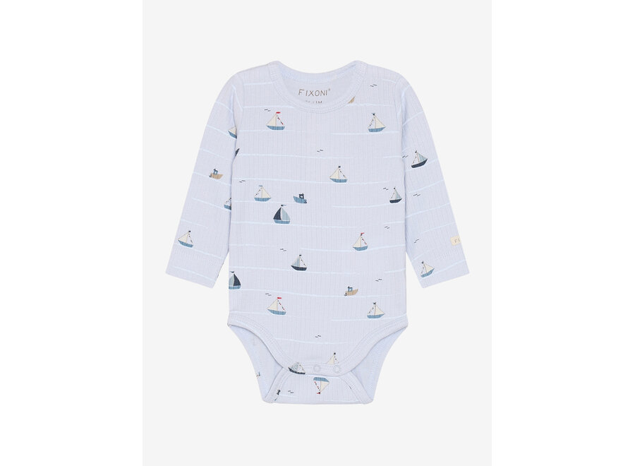 Romper LS Rib - Artic Ice zeilboot